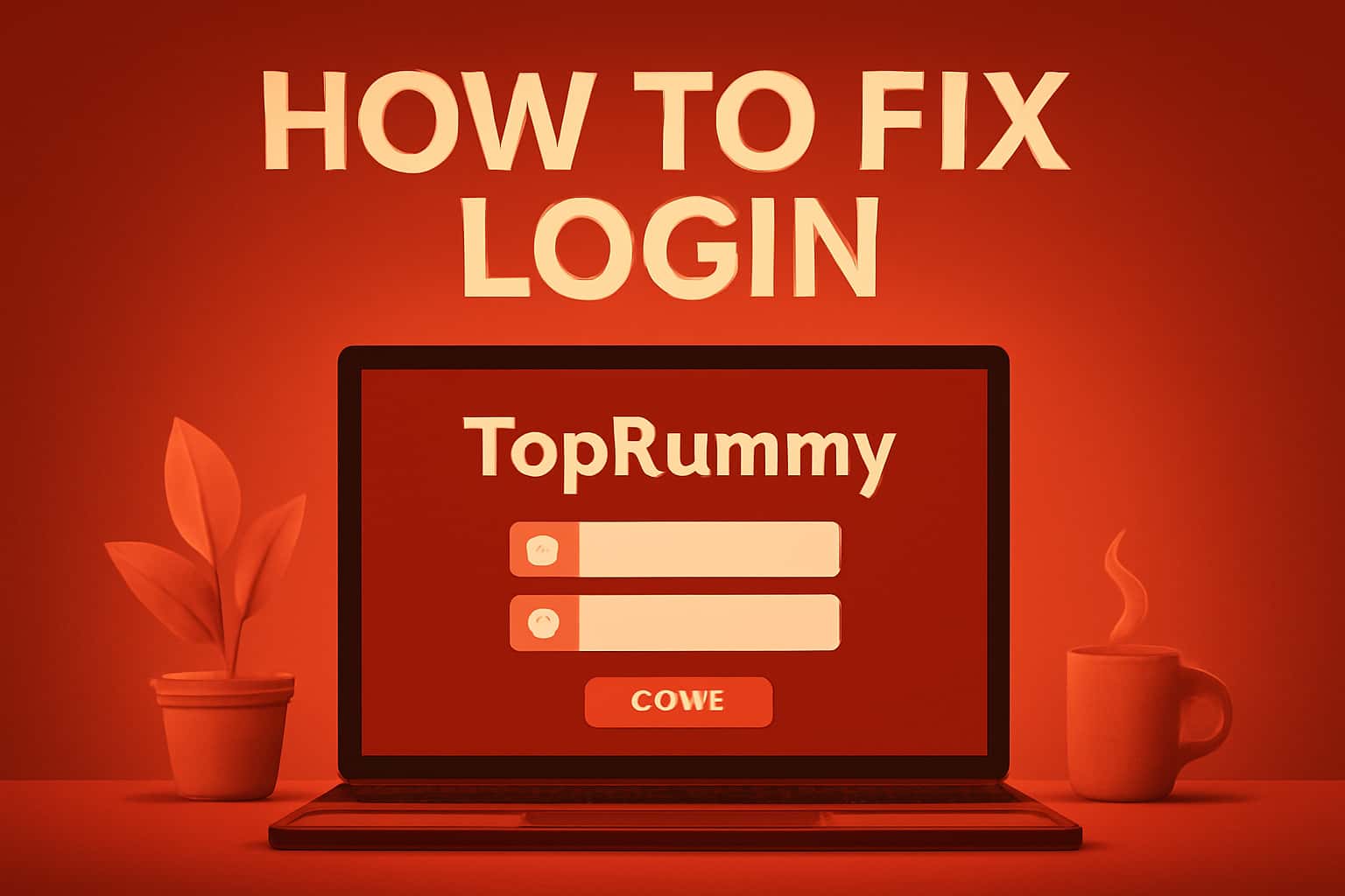 An informative scene demonstrating troubleshooting steps for TopRummy login issues.