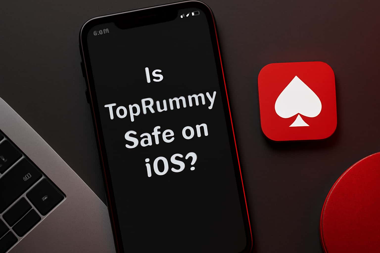Informational scene about TopRummy safety on iOS devices.