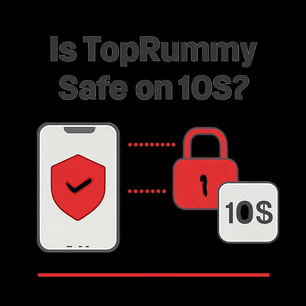 Illustration explaining the safety aspects of TopRummy on iOS.