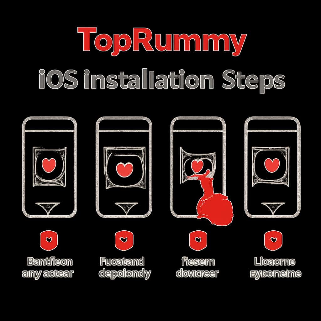 Illustration explaining TopRummy installation on iOS.