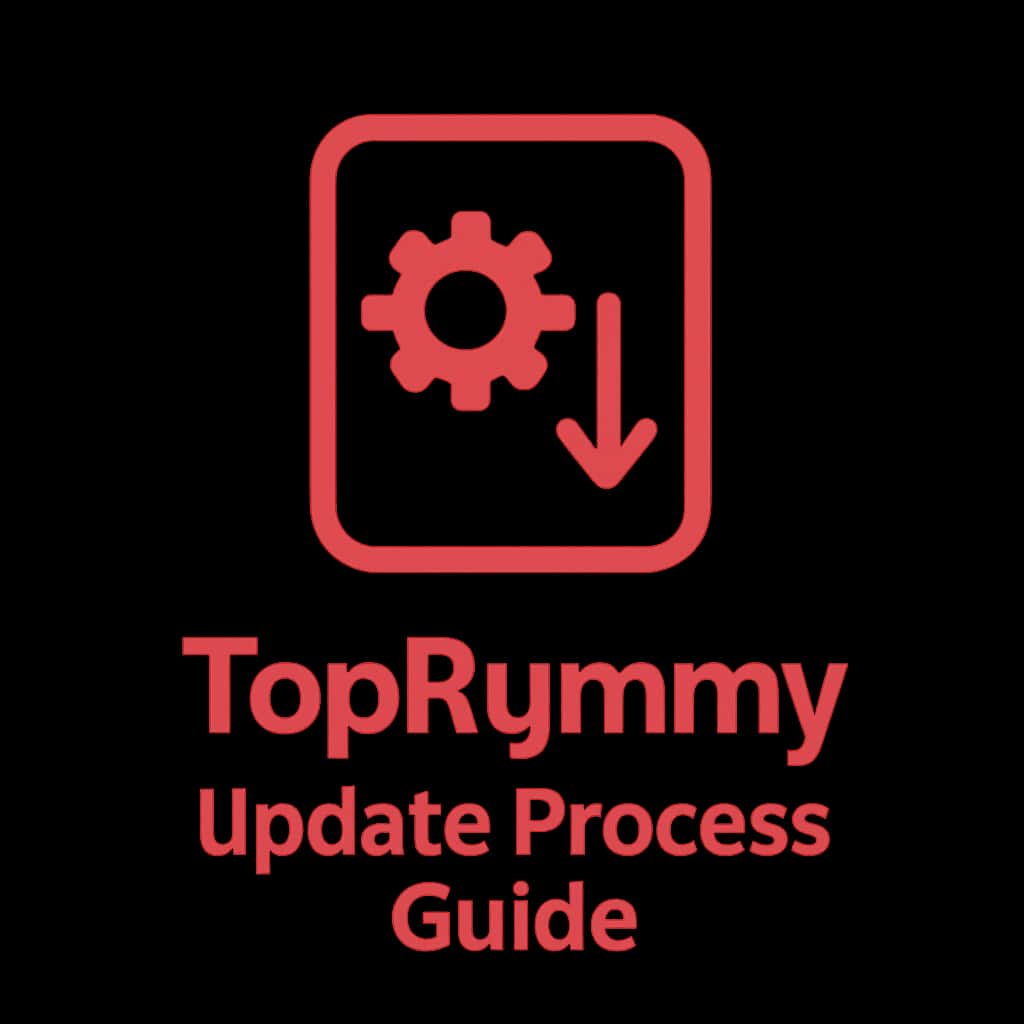 A simple badge indicating TopRummy Update Process Guide with #c4181a theme.