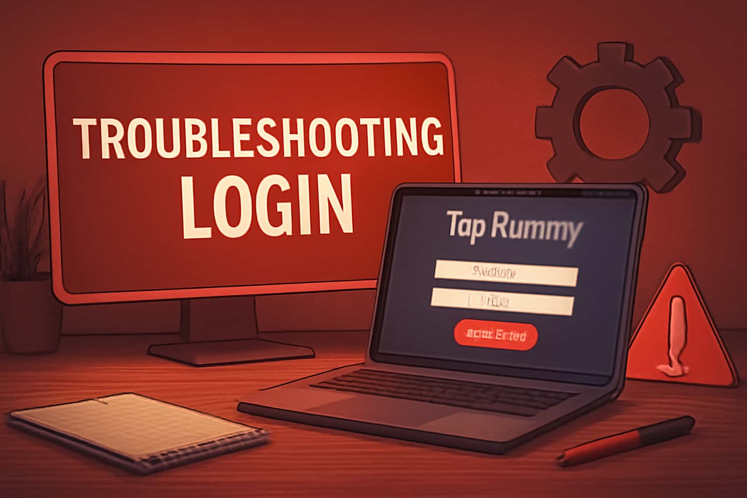 An informative graphic illustrating the troubleshooting process for TopRummy Login issues.