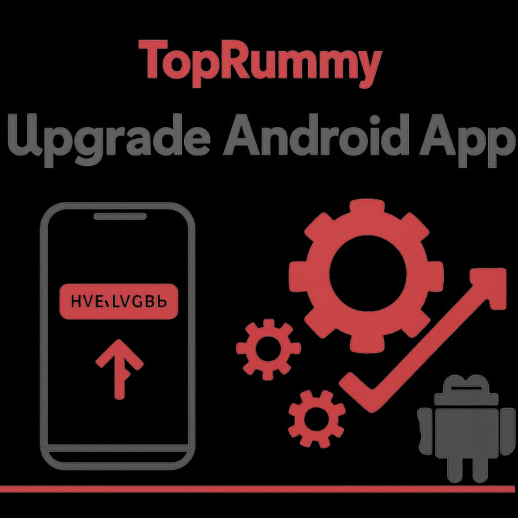 Illustration detailing the upgrade process for the TopRummy Android App.